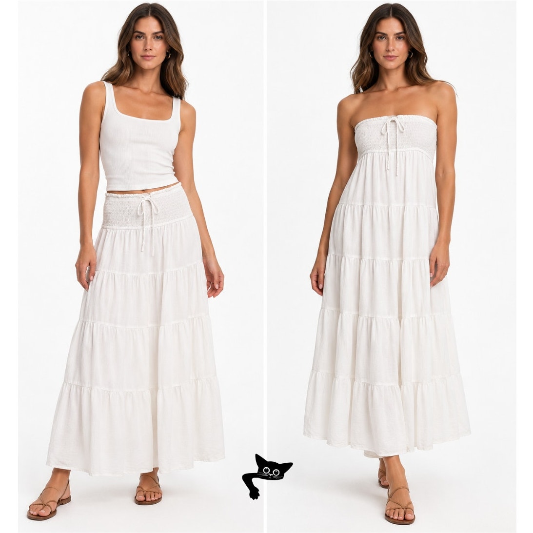 HAEOF White Smocked Convertible Midi Dress Maxi Skirt Women's US S
