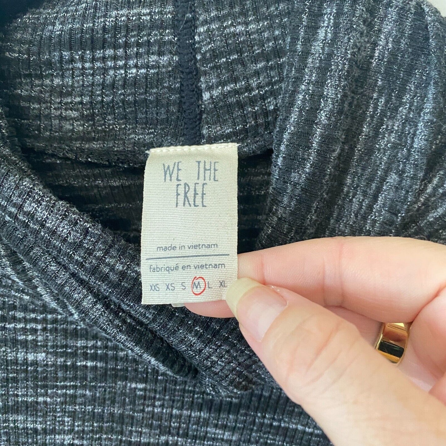 We The Free Stone Cold Split Back Long Sleeve Turtleneck Top Black Gray Medium
