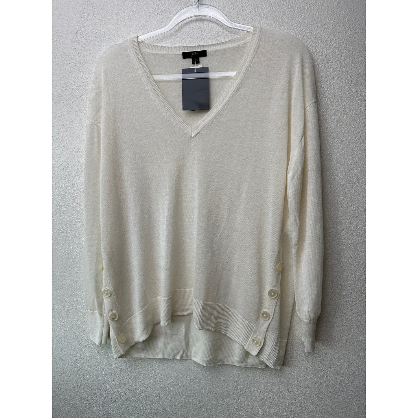 NWT J Crew Linen Blend V-Neck Sweater Ivory Women's US L