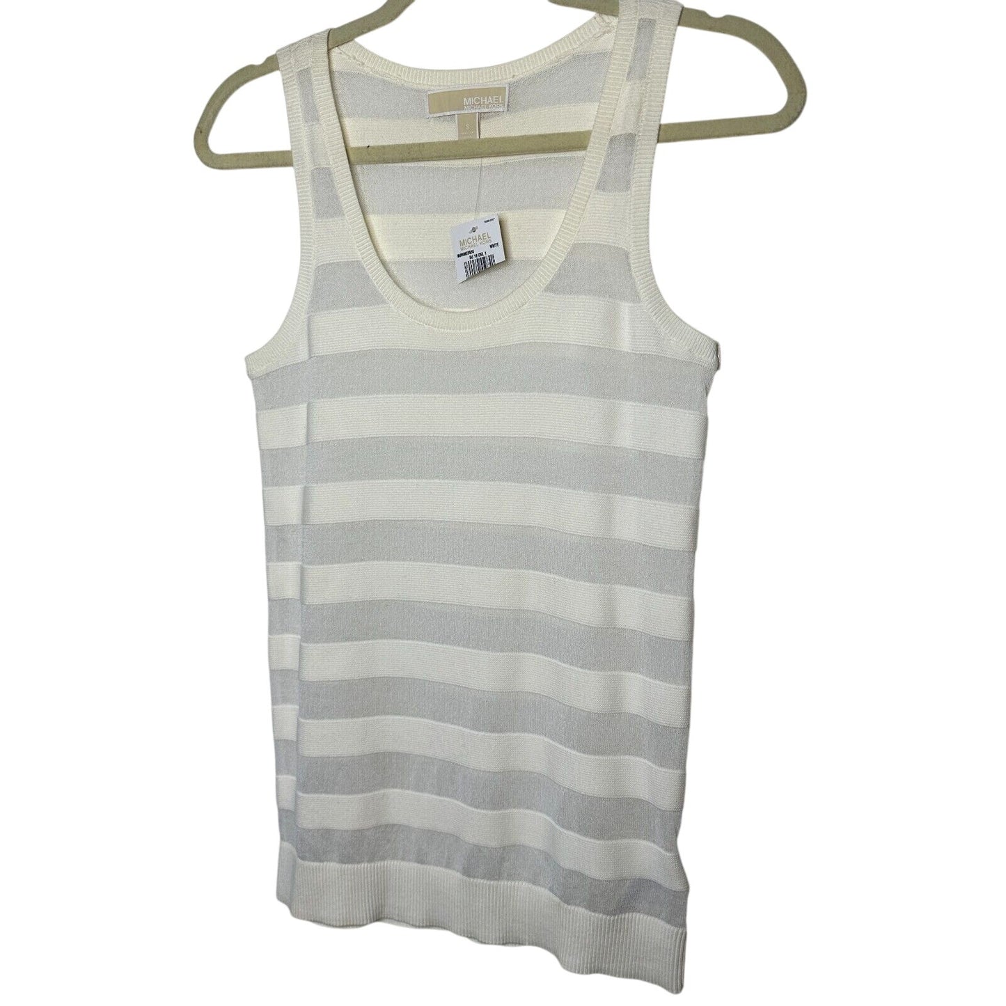 NWT Michael Kors Cream and Sheer Stripes Sleeveless Deep Scoop Neck Tank Top SM