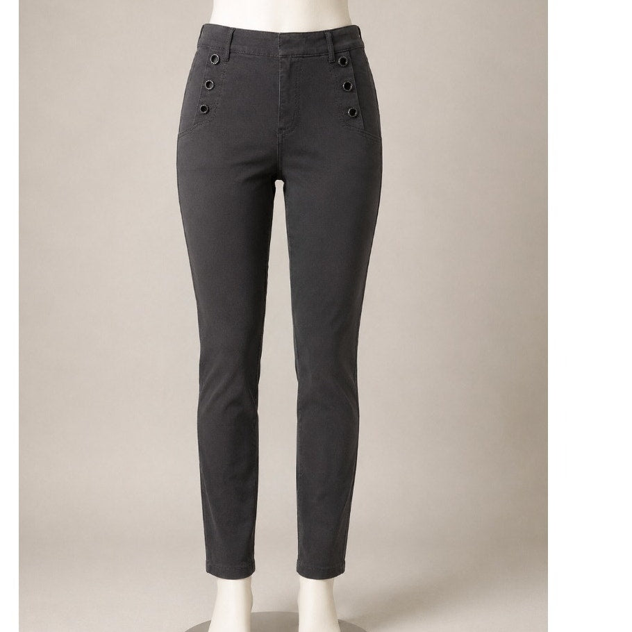 Loft Dark Gray Black Button Front Skinny Trouser Pant Zip Hook & Eye 0 / 25