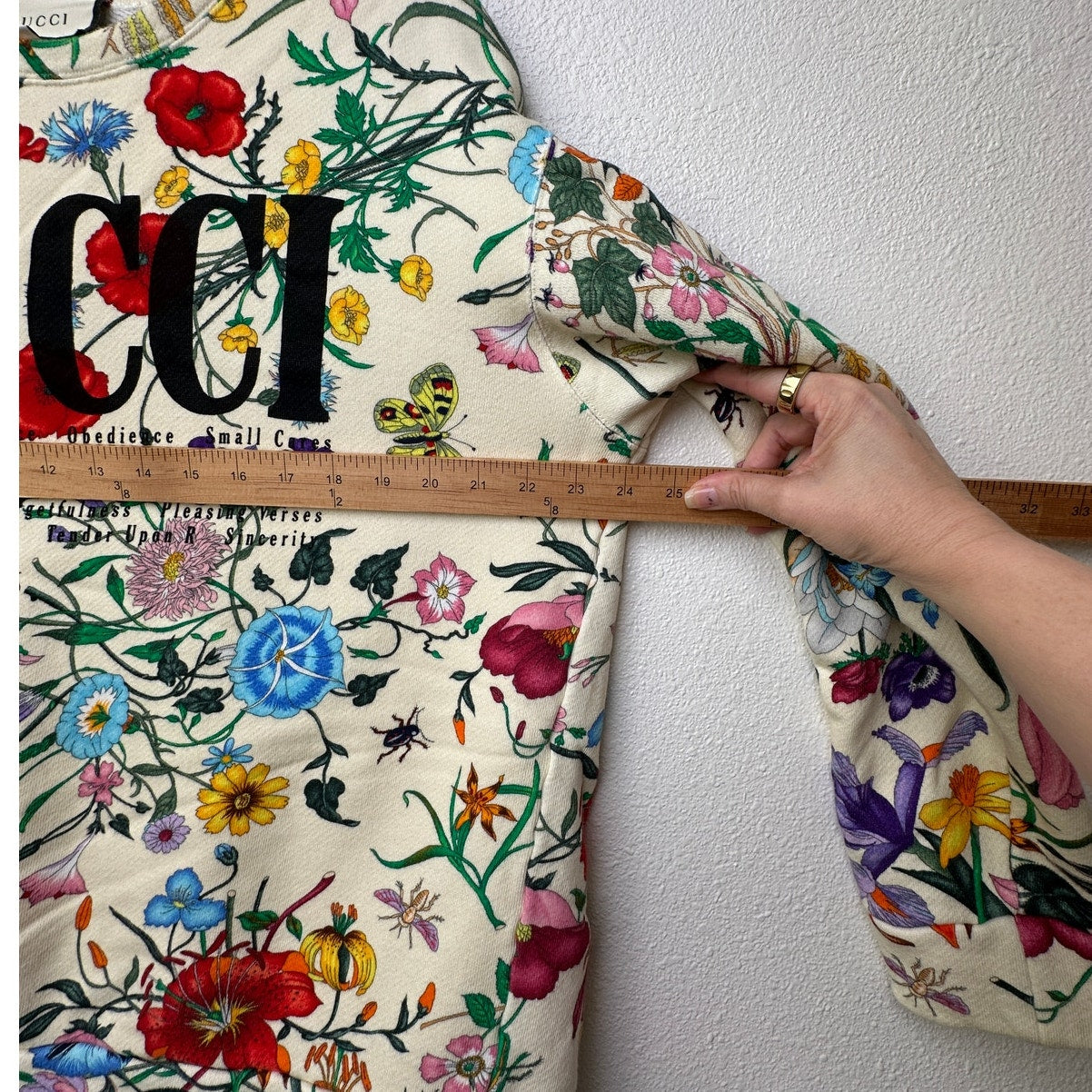 Gucci Flora Print Oversized Crewneck Sweatshirt Cream Women M