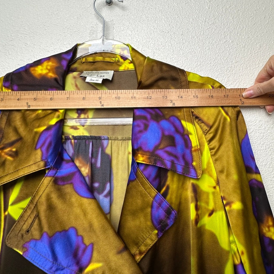 Dries Van Noten floral satin trench coat yellow women US 8 double-breasted