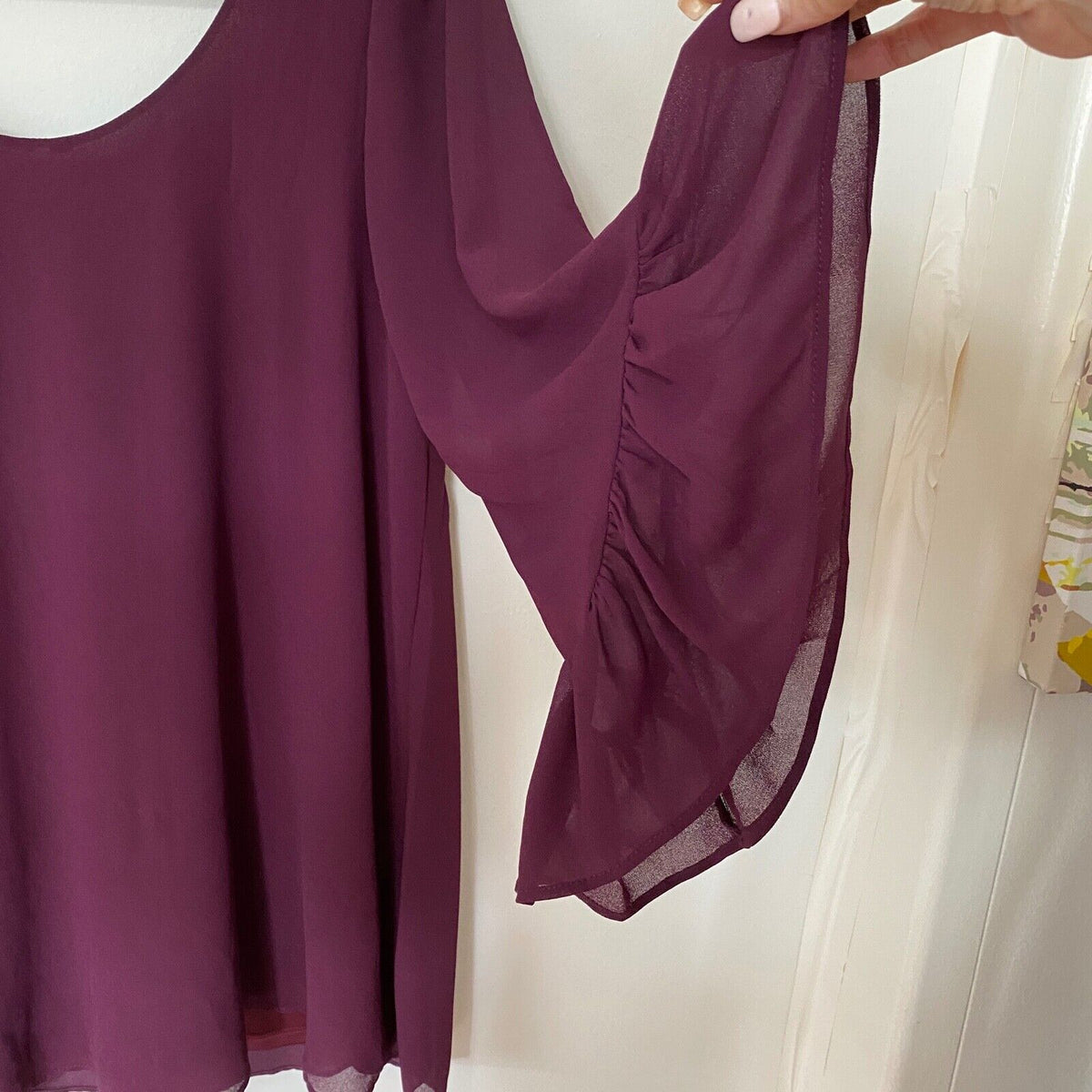 Show Me Your Mumu Dark Plum Boomerang Chiffon Flutter Sleeve Mini Dress Small