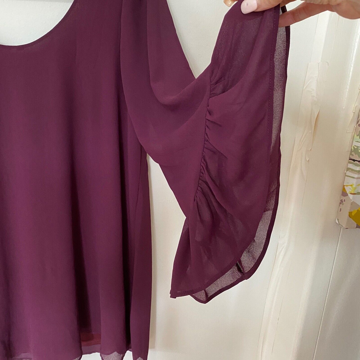Show Me Your Mumu Dark Plum Boomerang Chiffon Flutter Sleeve Mini Dress Small