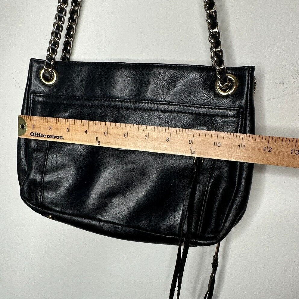 Rebecca Minkoff Black Leather Shoulder Bag Purse with Gold Hardware Chain Strap