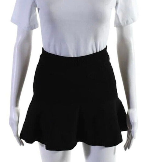 A.L.C. Jet Black A-Line Elastic Waist Knit Bandage Stretch Ruffle Flare Mini S