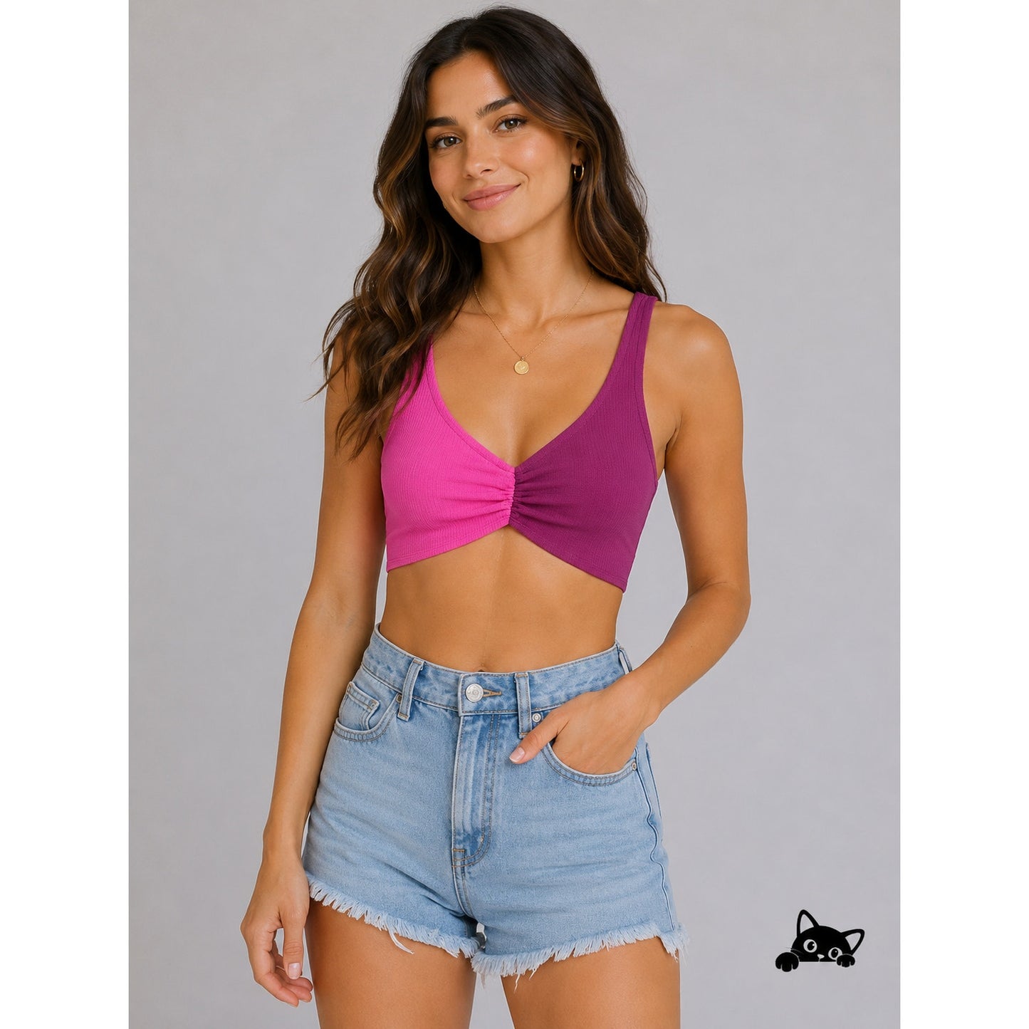 NWT Wild Fable Pink Color Block Front Ruched Bralette Crop Tank Top Medium