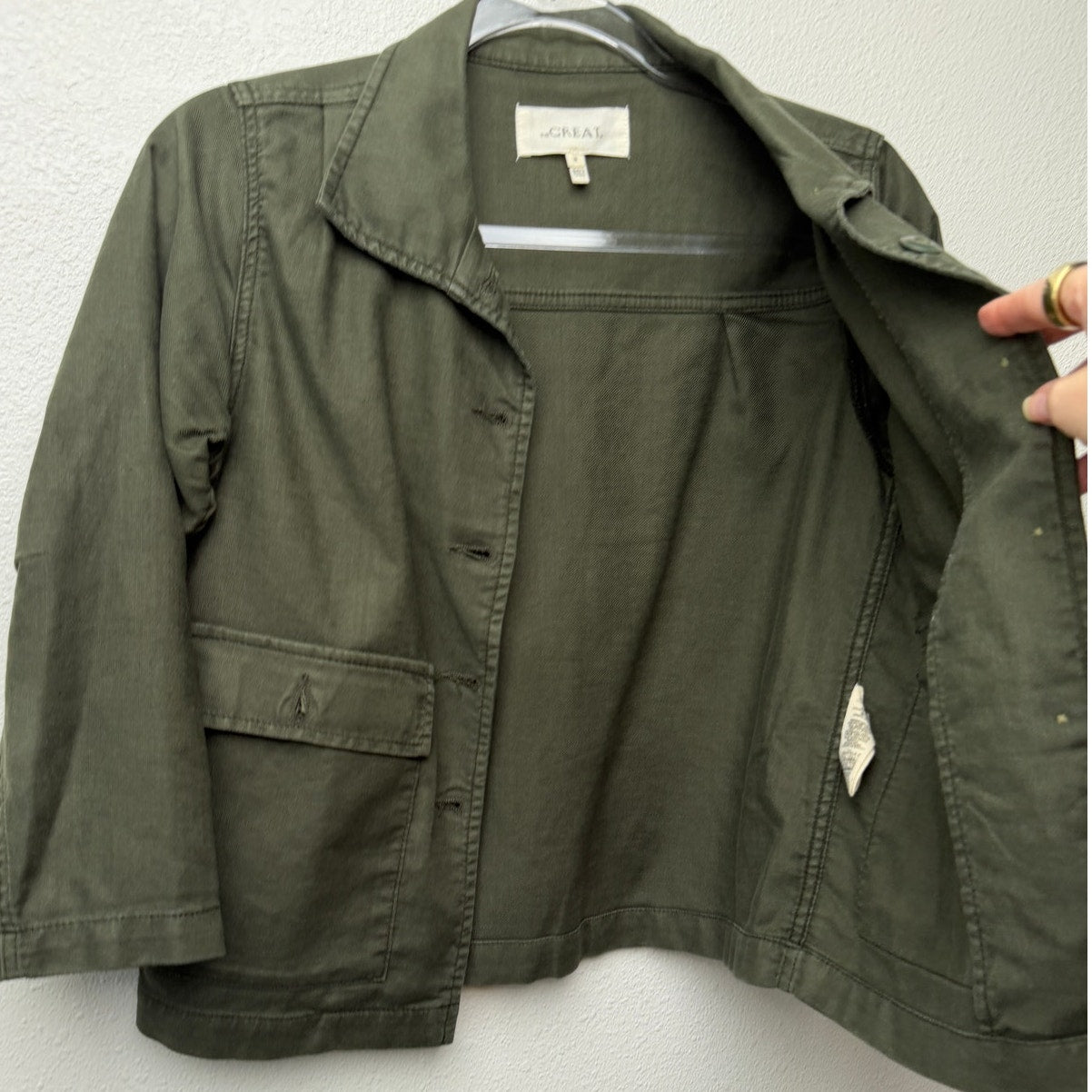 The Great Olive Green Cropped Utility Jacket Oversized US 0