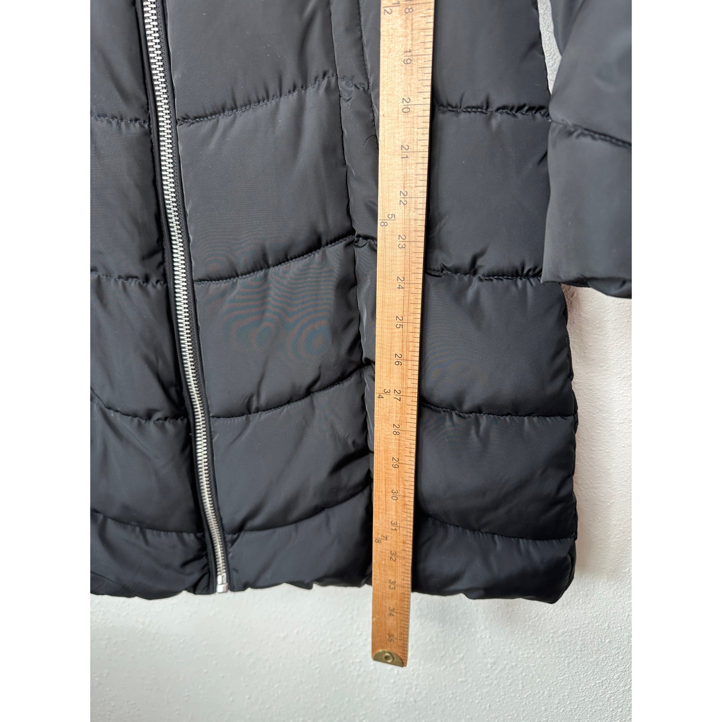 Guess Black Long Line Front Zip Hooded Puffer Jacket S