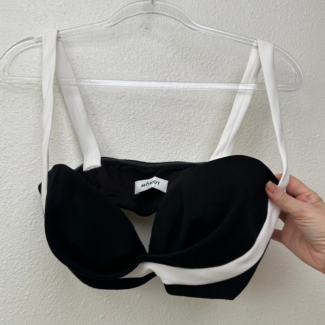 Mônot Black White Contrast Bustier Bra Crop Top Women’s Size 6