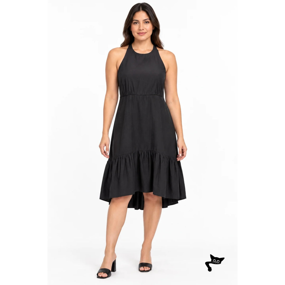 L'AGENCE Black Racerback Ruffle Hem Dress Women 4