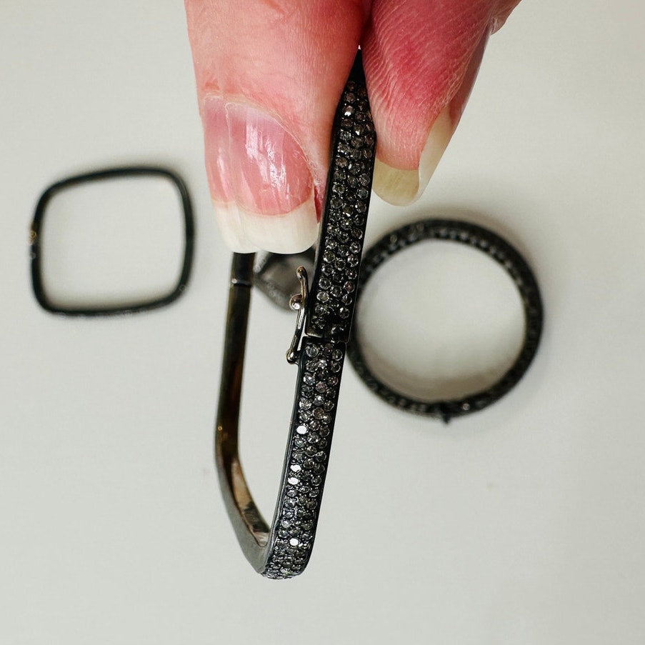 Gunmetal Gray Rhinestone Bangle & Square Bracelets with Matching Ring