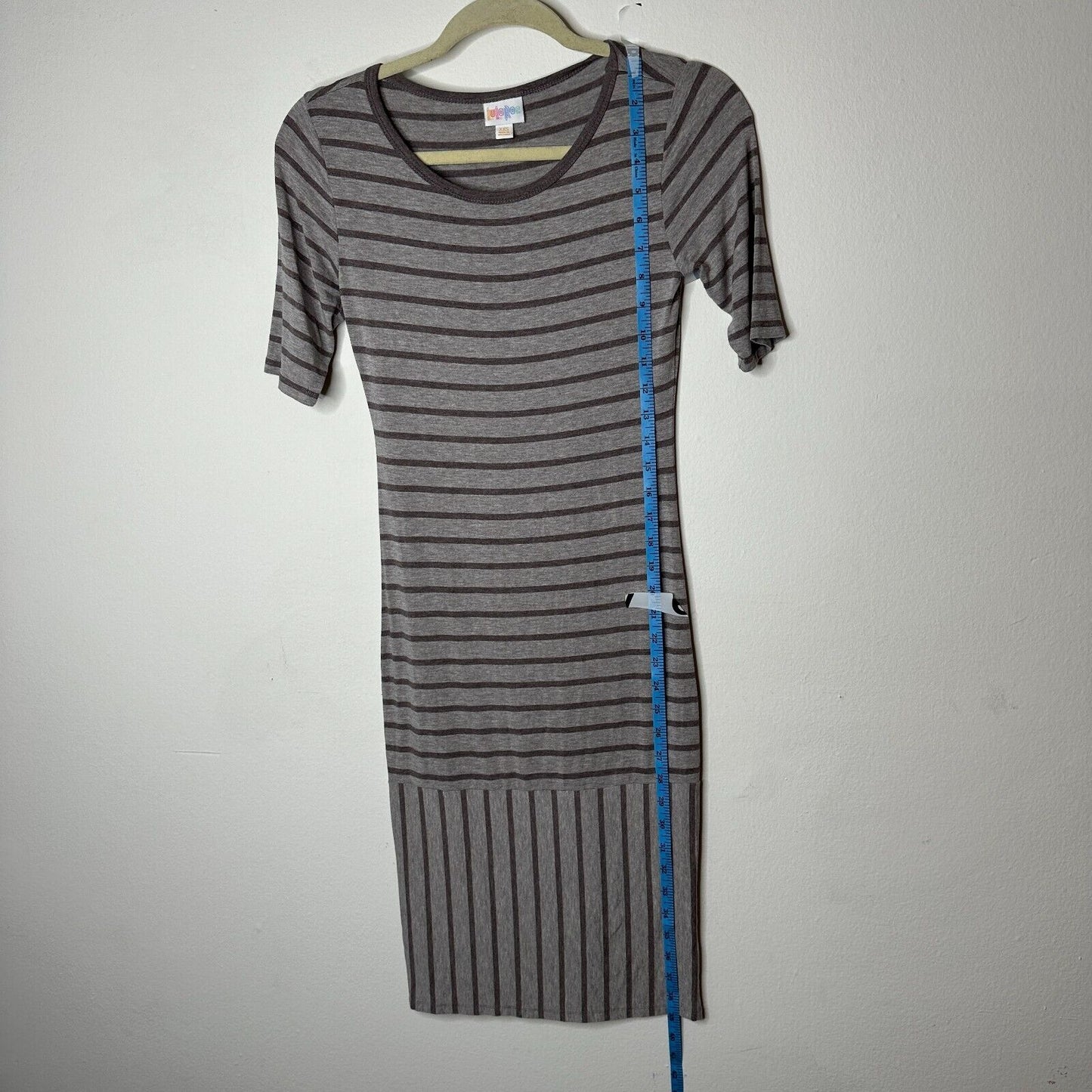 Julia Midi Gray-Stripe Short Sleeve Pullover Stretch Bodycon Dress XXS