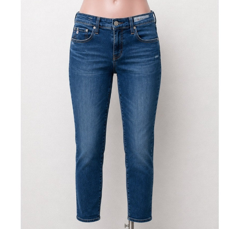 AG Medium Dark Wash Prima Cigarette Leg Whiskered Jeans 30R