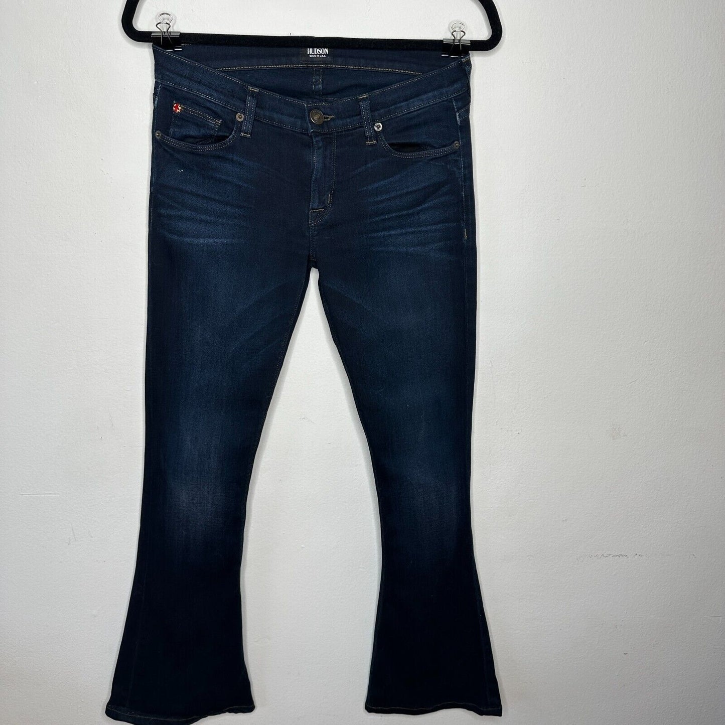 Hudson Dark Wash Angel Flare Low-Rise Slight Whiskering 5 Pocket Denim Jean 26