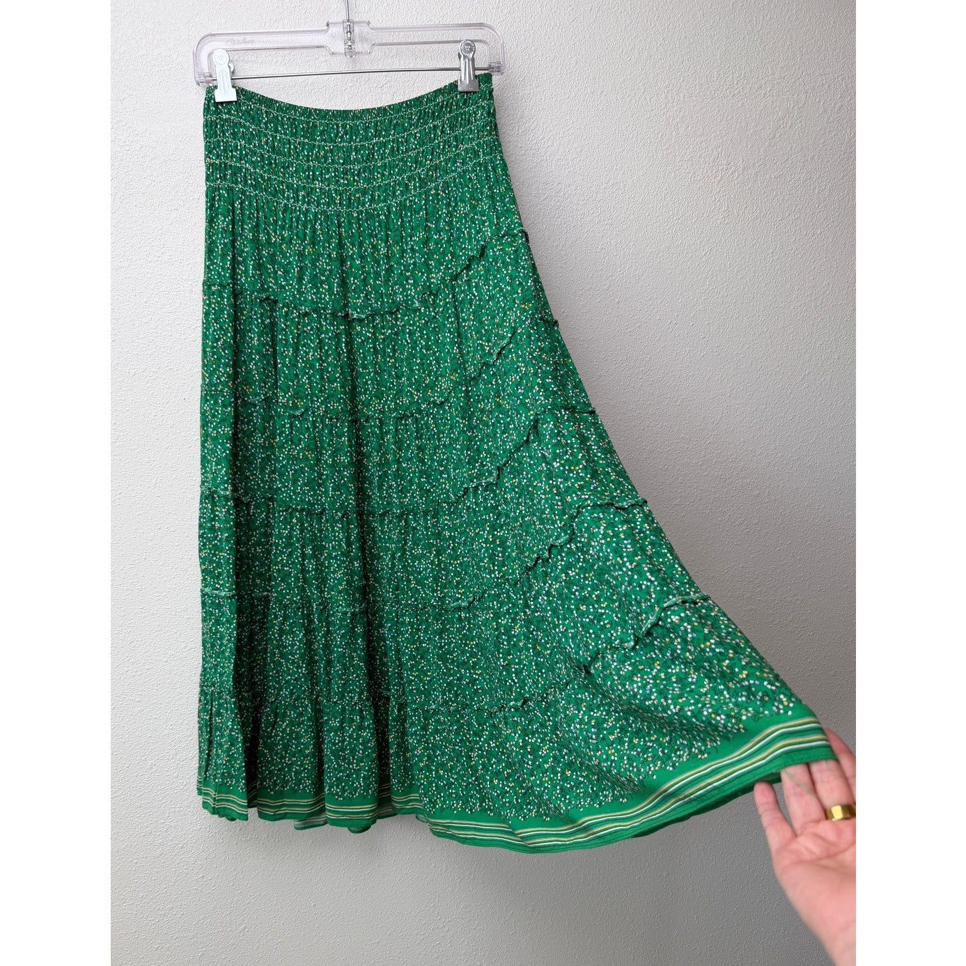Max Studio Green Floral Tiered Midi Skirt Womens M