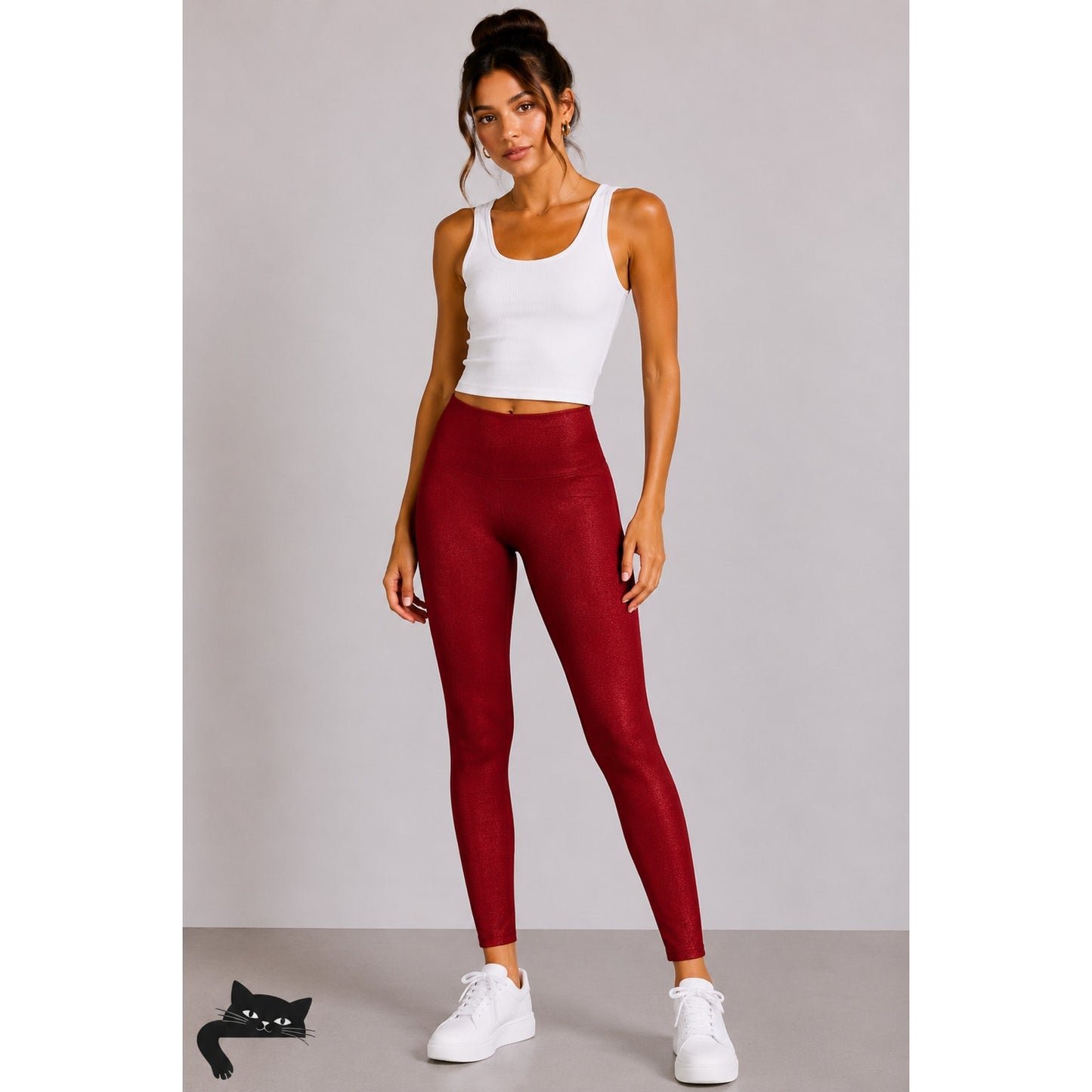 Anais & Margaux Alexandra Deep Red Shimmery Pant Leggings Italian Fabric XS