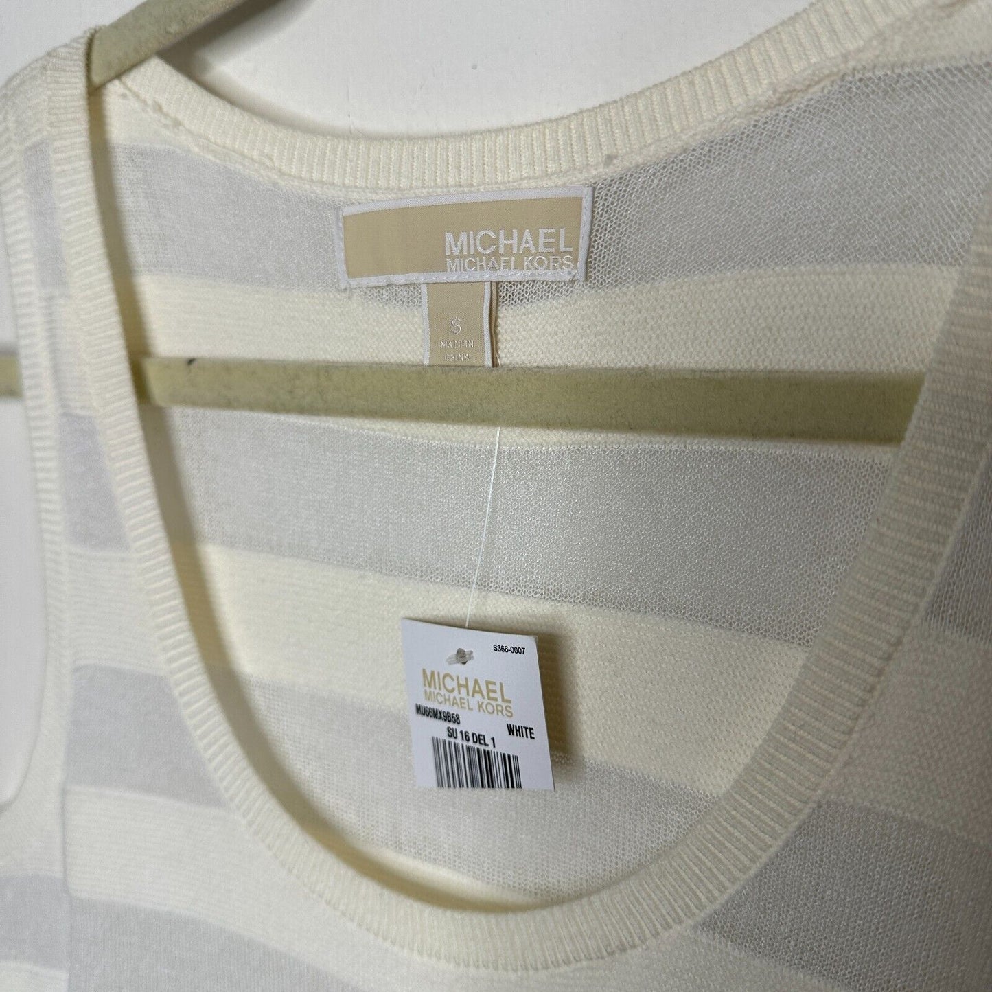NWT Michael Kors Cream and Sheer Stripes Sleeveless Deep Scoop Neck Tank Top SM