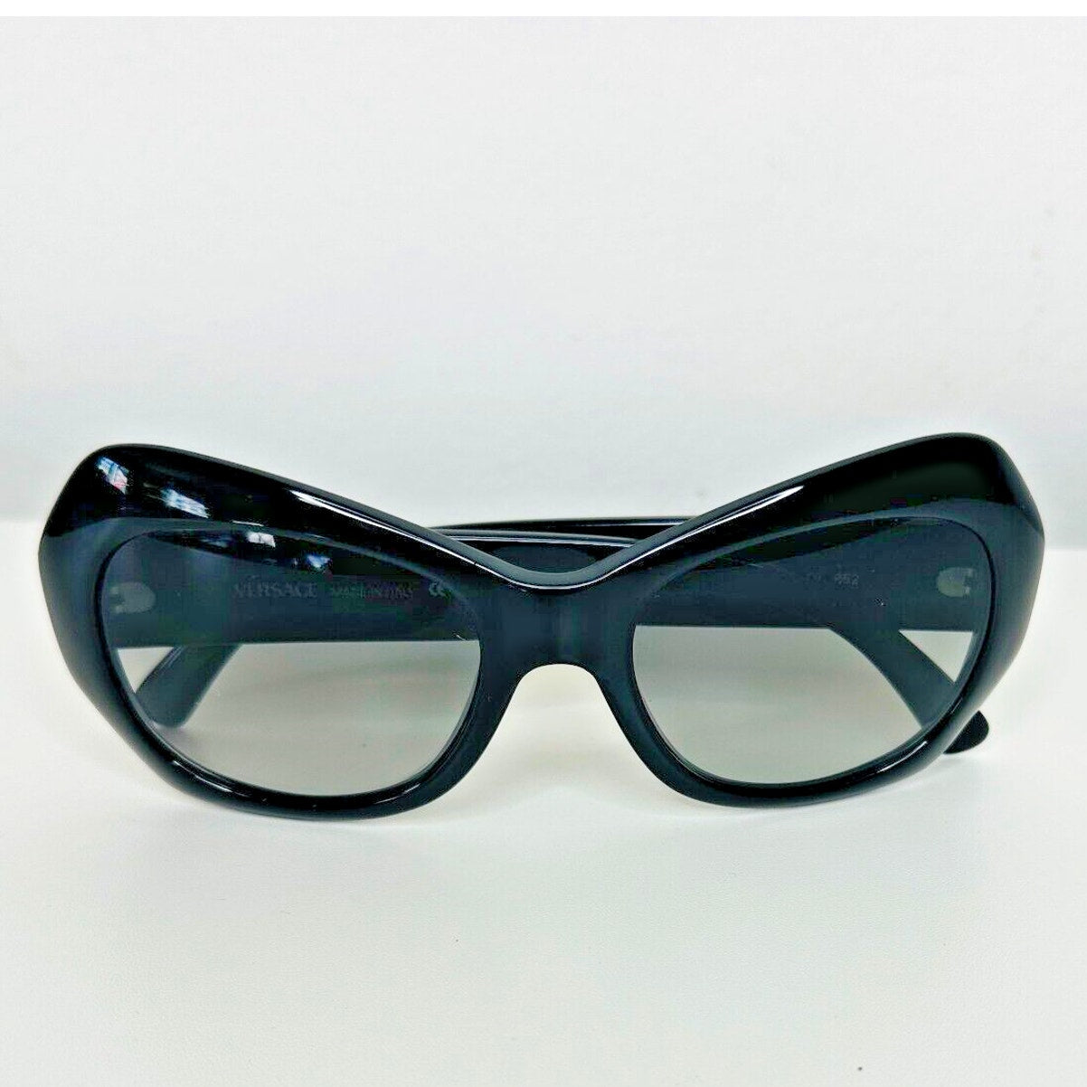 Vintage 80's Versace Black Modified Cat Eye Gray Lense Sunglasses MOD737COL852