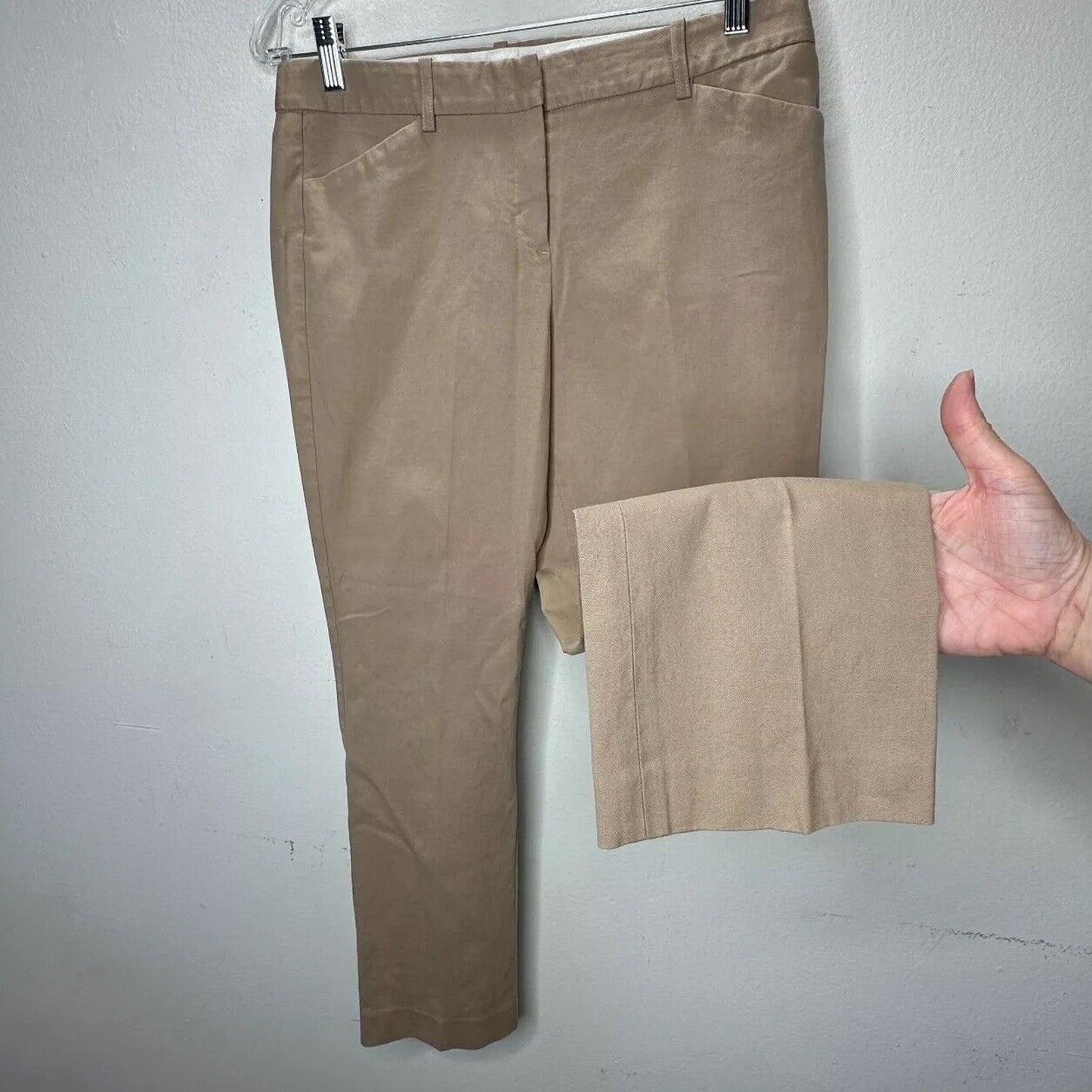 Theory Izelle S Cropped Pants Tan Camel Khaki Ankle Trousers Size 8