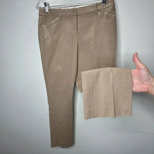 Theory Izelle S Cropped Pants Tan Camel Khaki Ankle Trousers Size 8
