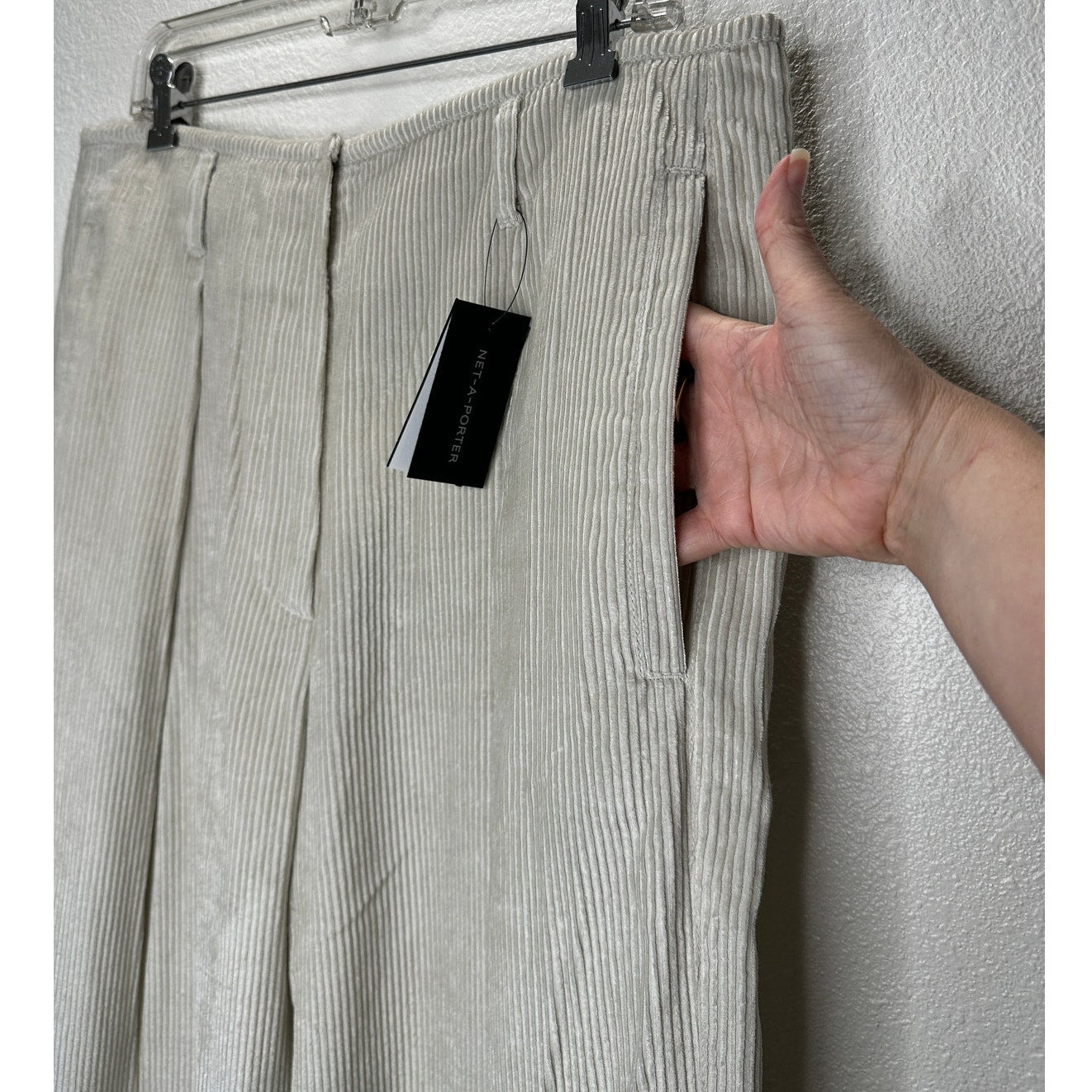 NWT Brunello Cucinelli Oversize Sand Beige Front Pleat Wide Leg Corduroy Pant 12