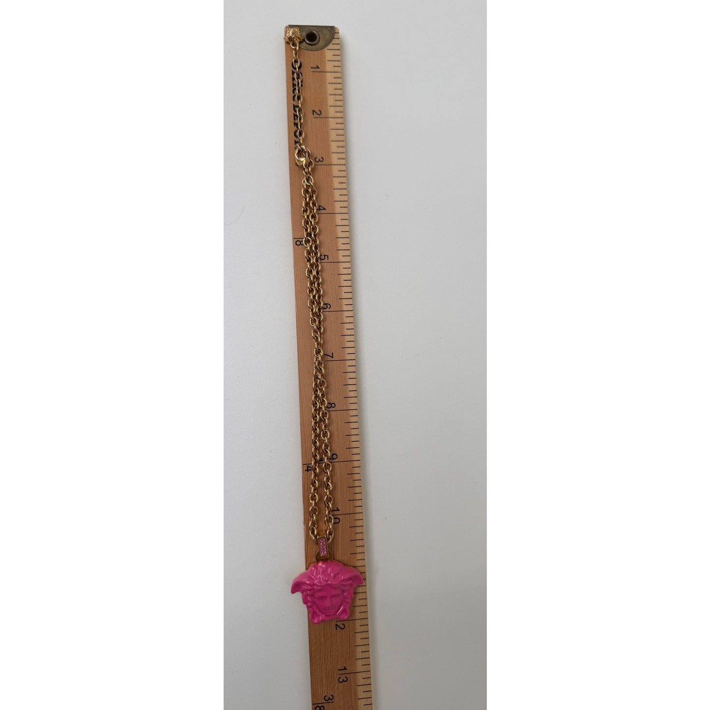 Versace Medusa Pink Resin Gold Tone Pendant Necklace