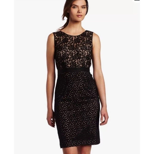 BCBGMAXAZRIA Black Lace Nude Lining Alice Dress Sleeveless Round-Neck Zip Back 2