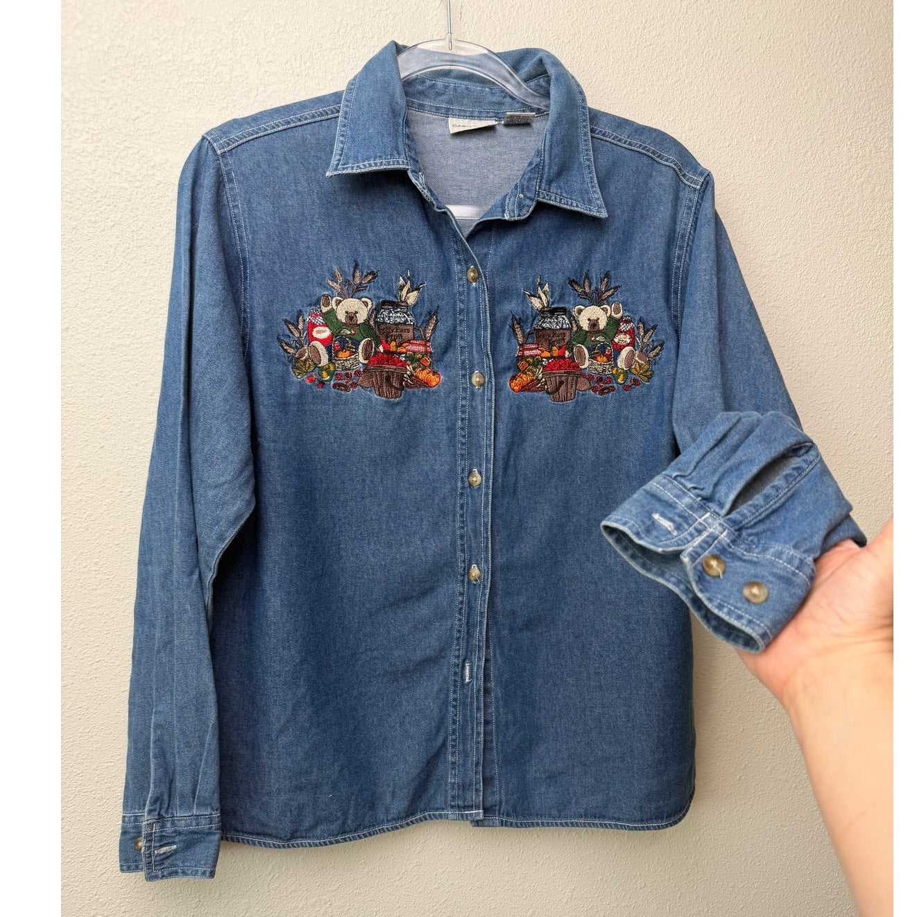 Cabin Creek Vintage Denim Embroidered Teddy Bear Shirt PL