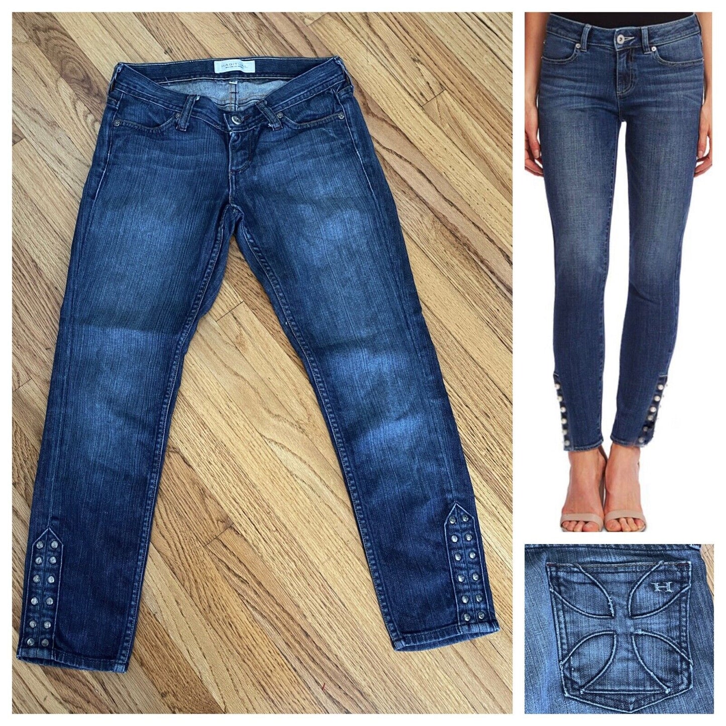 VINTAGE Habitual Low-Rise Skinny Straight Studded Ankle Jean Design Pockets 25