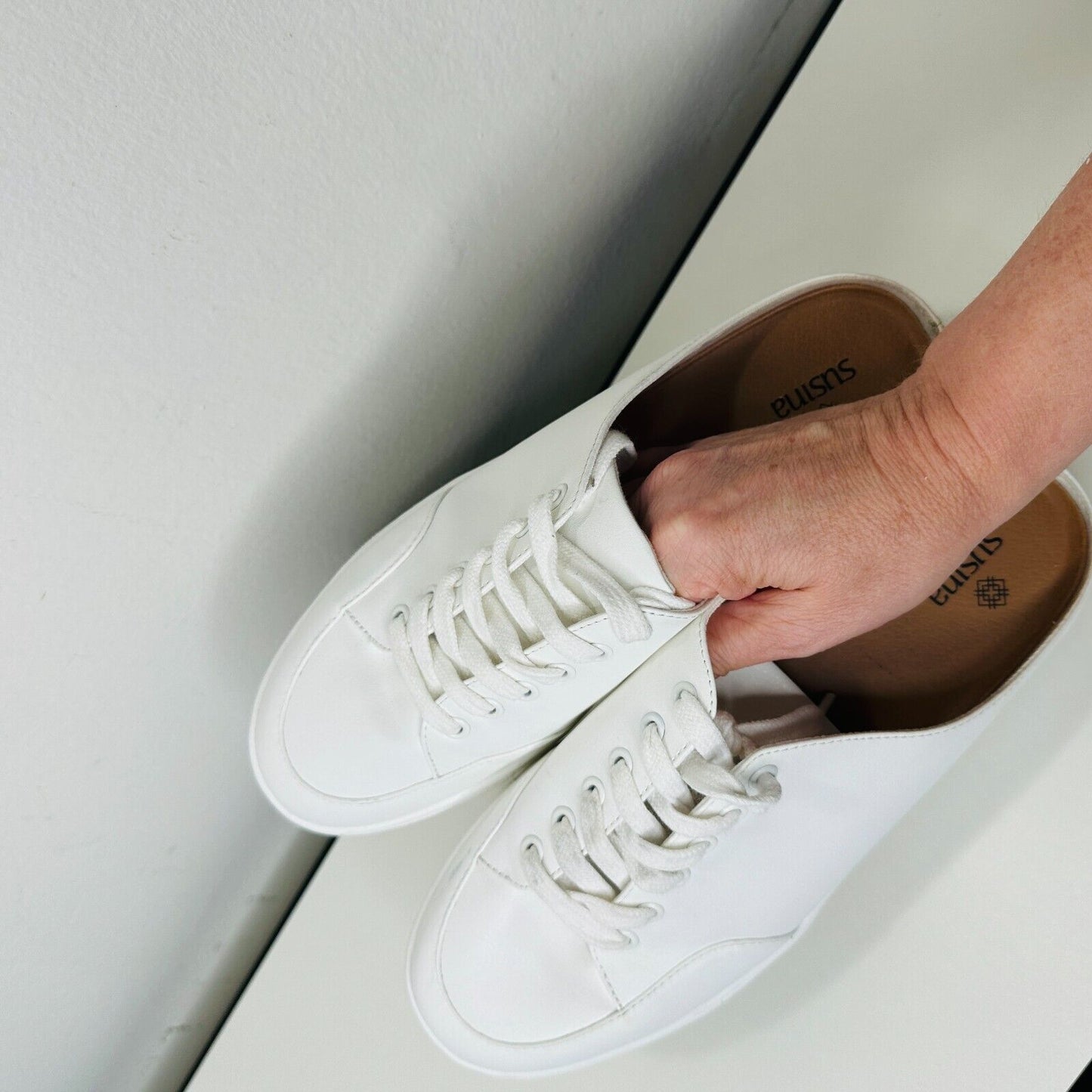 Susina White Leatherette Brynlee Closed Toe Slide-In Casual Mule Sneakers 9