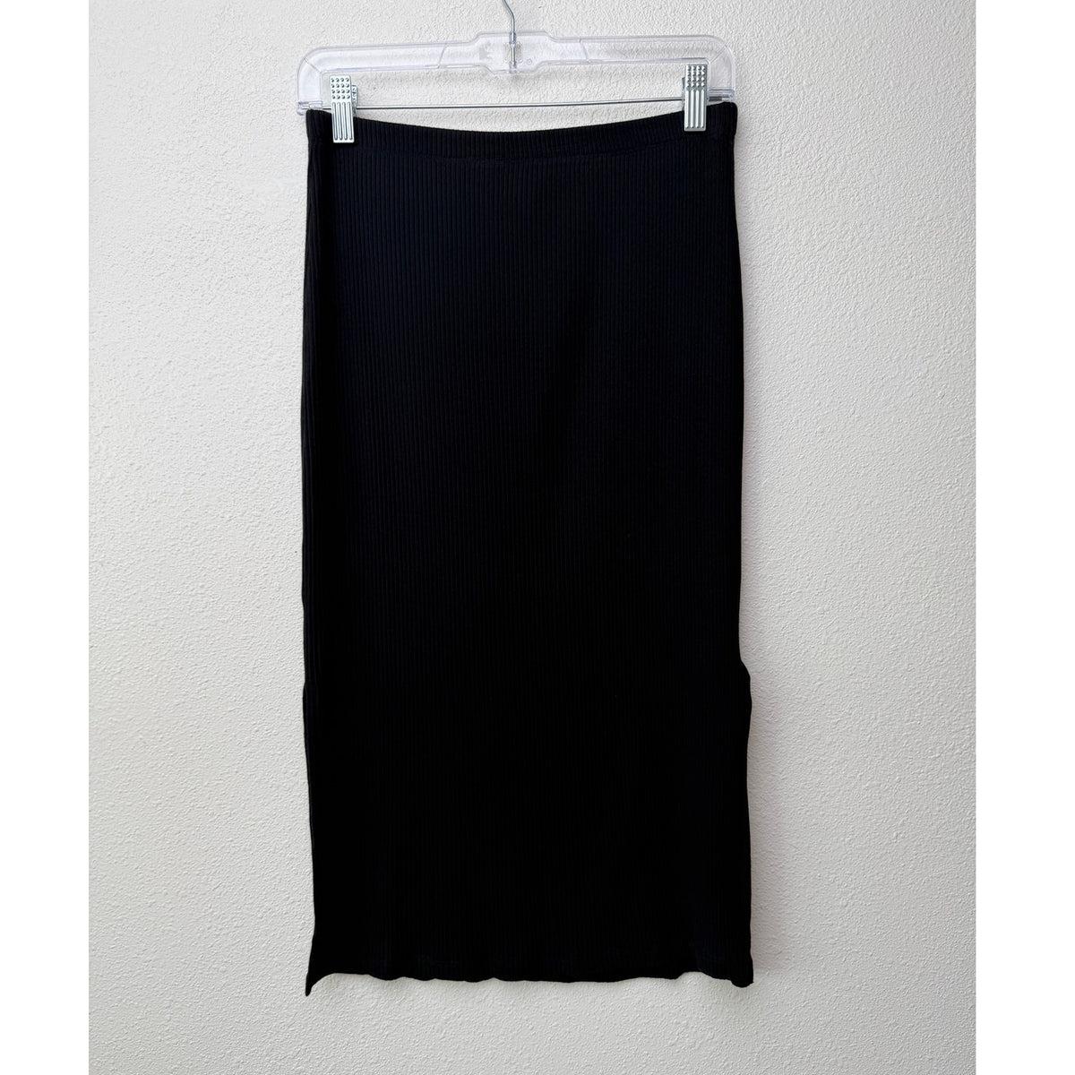 Amour Vert Black Ribbed Modal Midi Pencil Skirt Women's US M