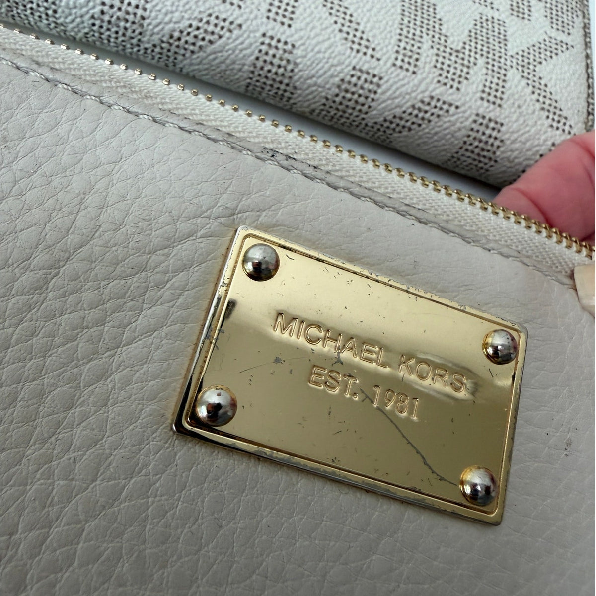 Michael Kors Set of 2 Cream Beige Signature Logo Zip Wallets