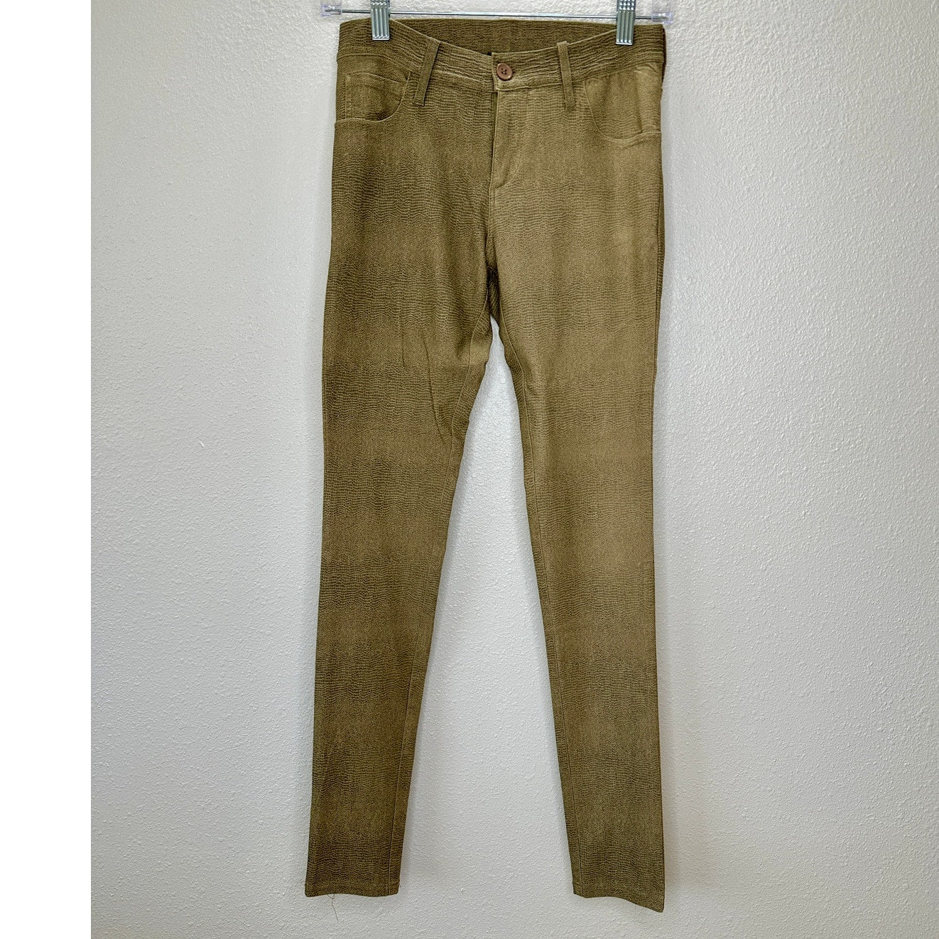 Caribbean Queen Muted Yellow Gray Snakeprint Front Zip Button Jeggings S