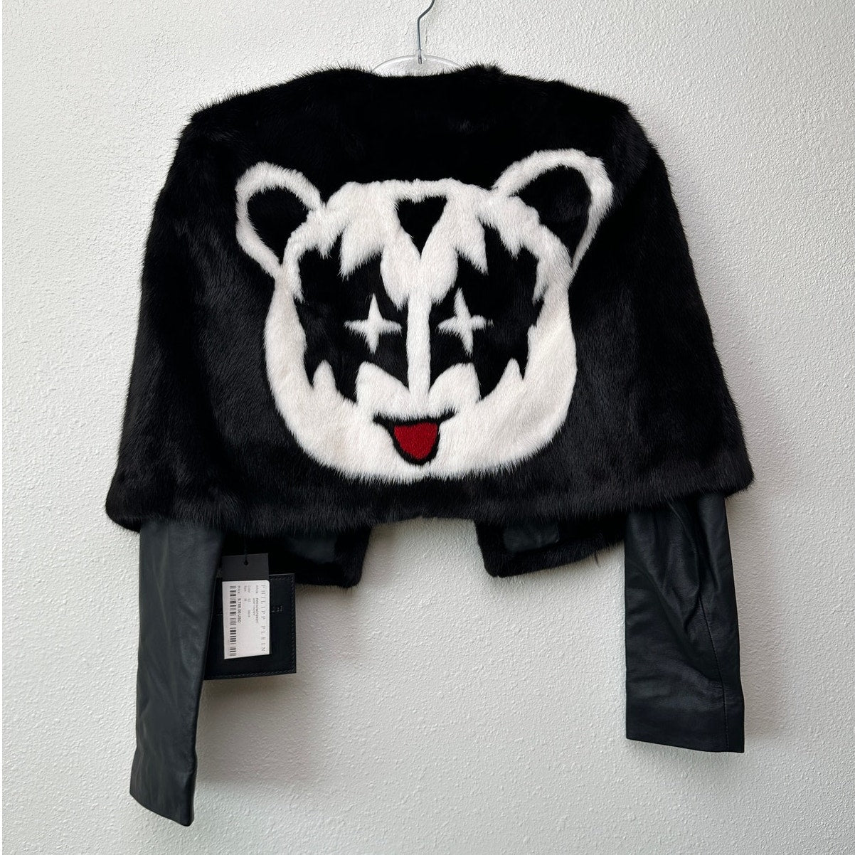 NWT Philipp Plein “I Was Here” Fur & Leather Jacket Black Women’s M RARE