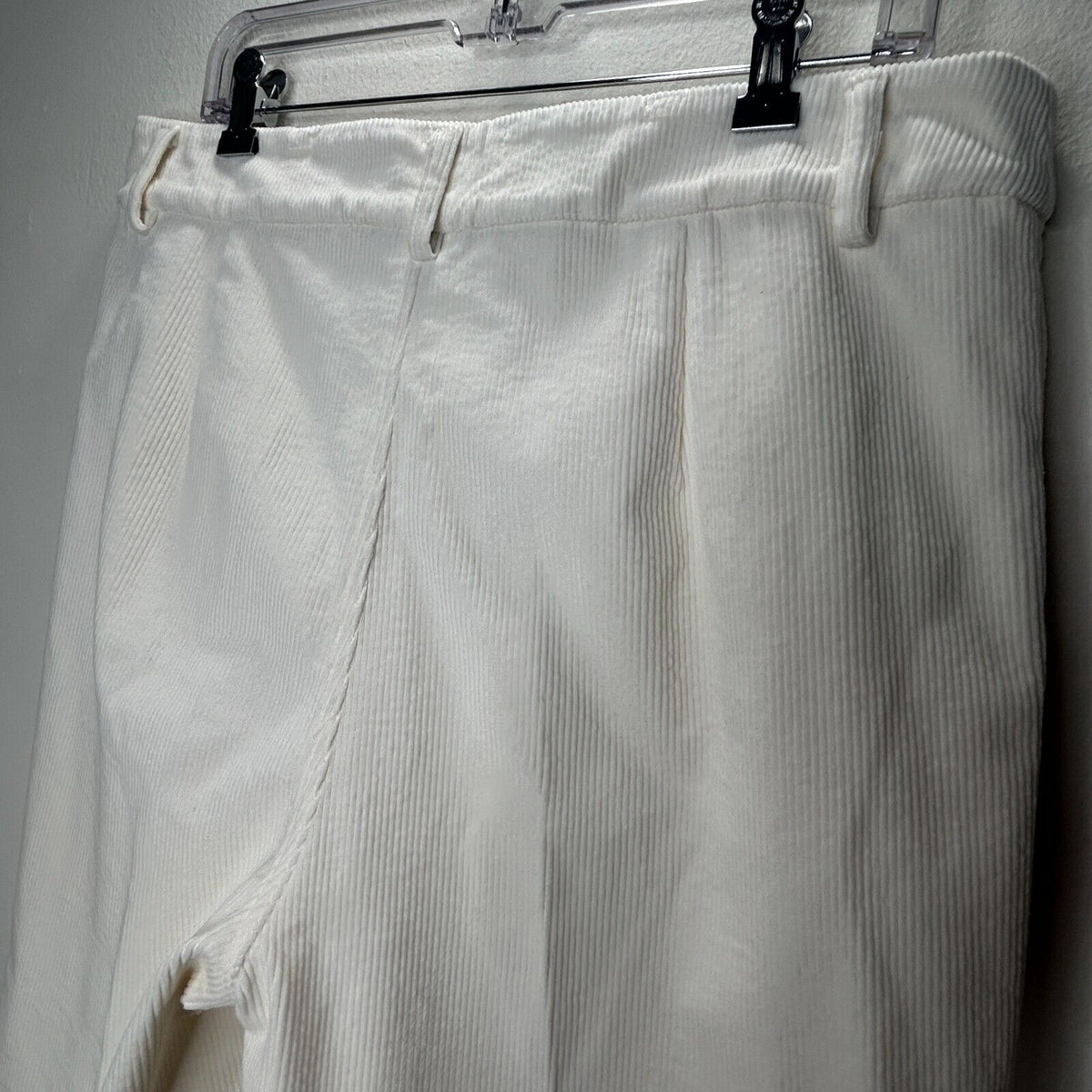 Ganni Cream Pleated Front Crease High Waist Corduroy Zip Trouser Pants 42