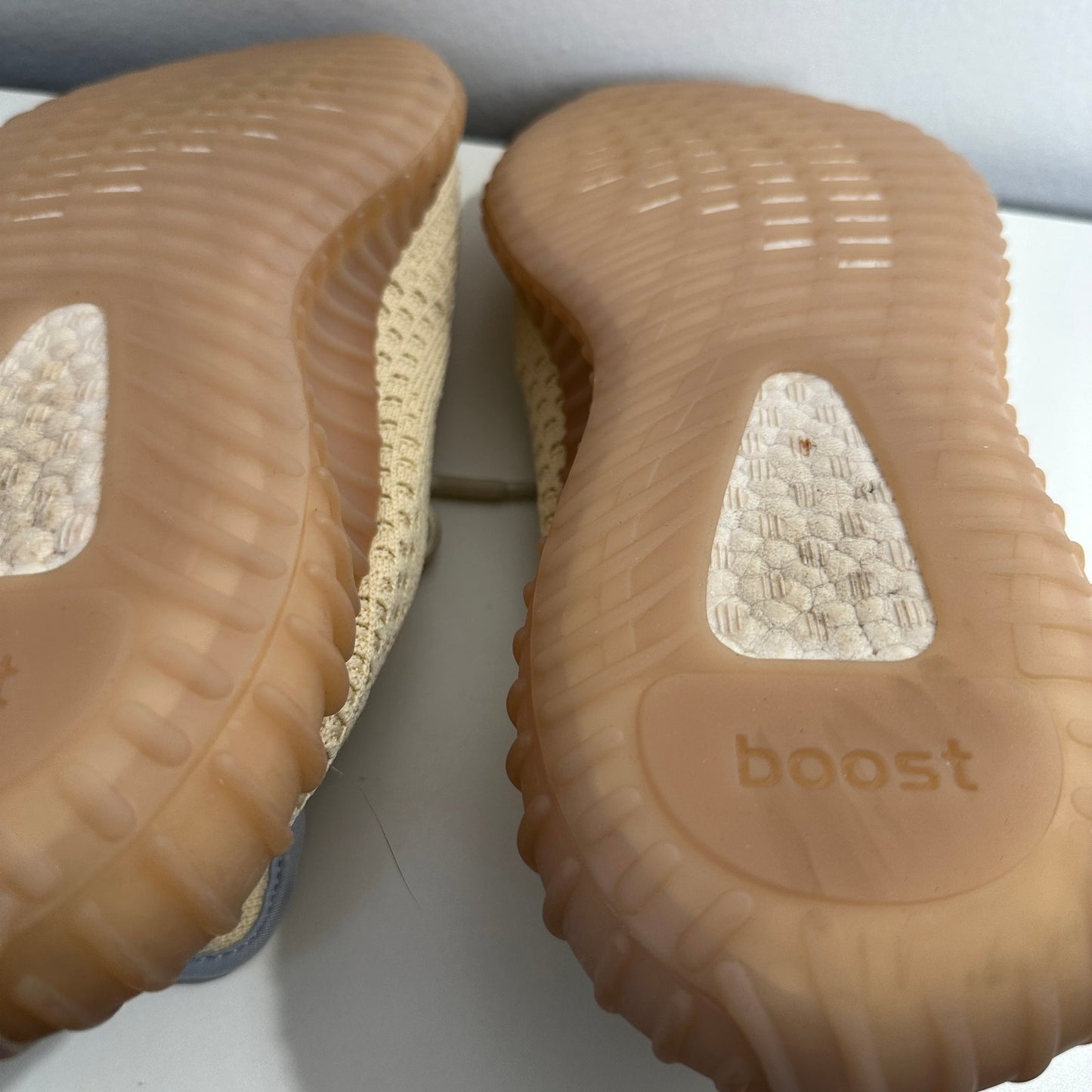 Yeezy x Adidas Boost 350 Tan & Blue Linen Fabric Sneakers Shoes 8.5