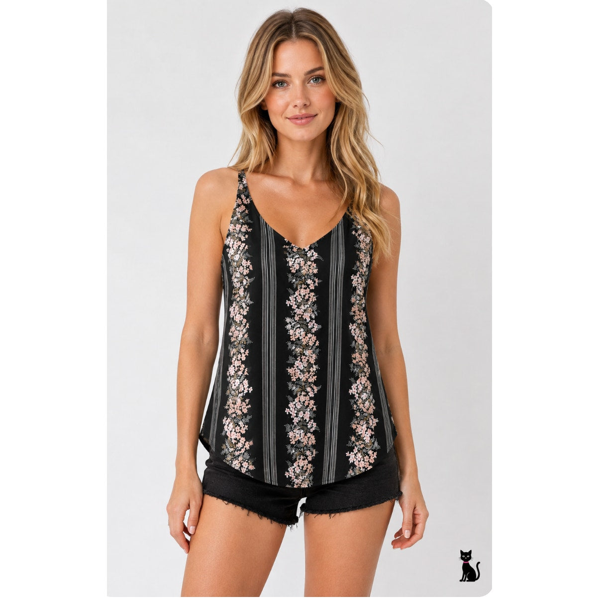 Loft Gray Pink Floral & White Stripe Print VNeck Halter Sleeveless Blouse XSP