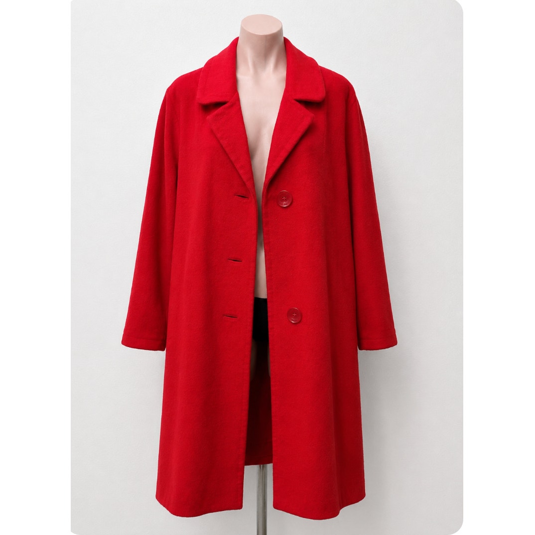 Red Oversized Felt Long Sleeve Single Button Heavy Long Line Jacket Large
