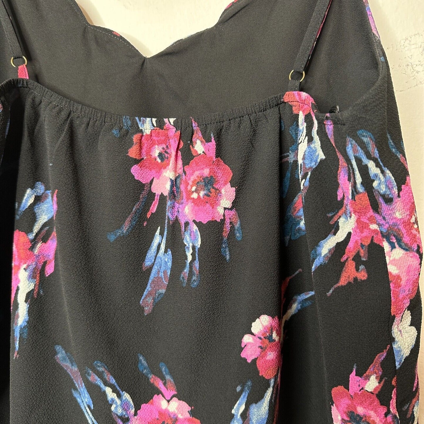 Allison Joy Black Pink Blue & White Floral Scallop Neck Camisole Tank Top XS