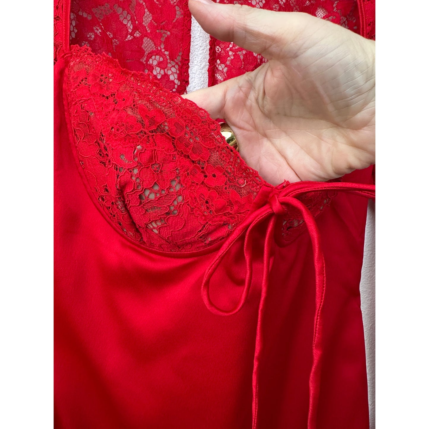 NWT House of CB Jennica Red Lace Sleeve Bustier Satin Mini Dress M