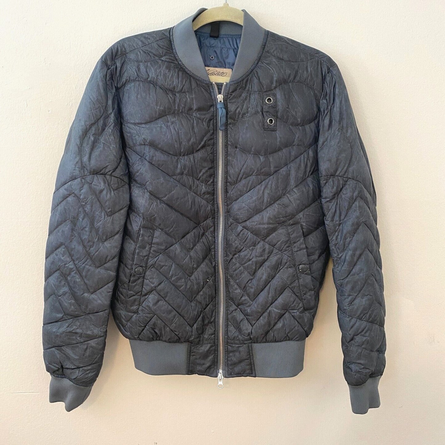 Blauer Nylolite Blue Gray Quilted Super Soft Down Zip Bomber Jacket Coat Medium