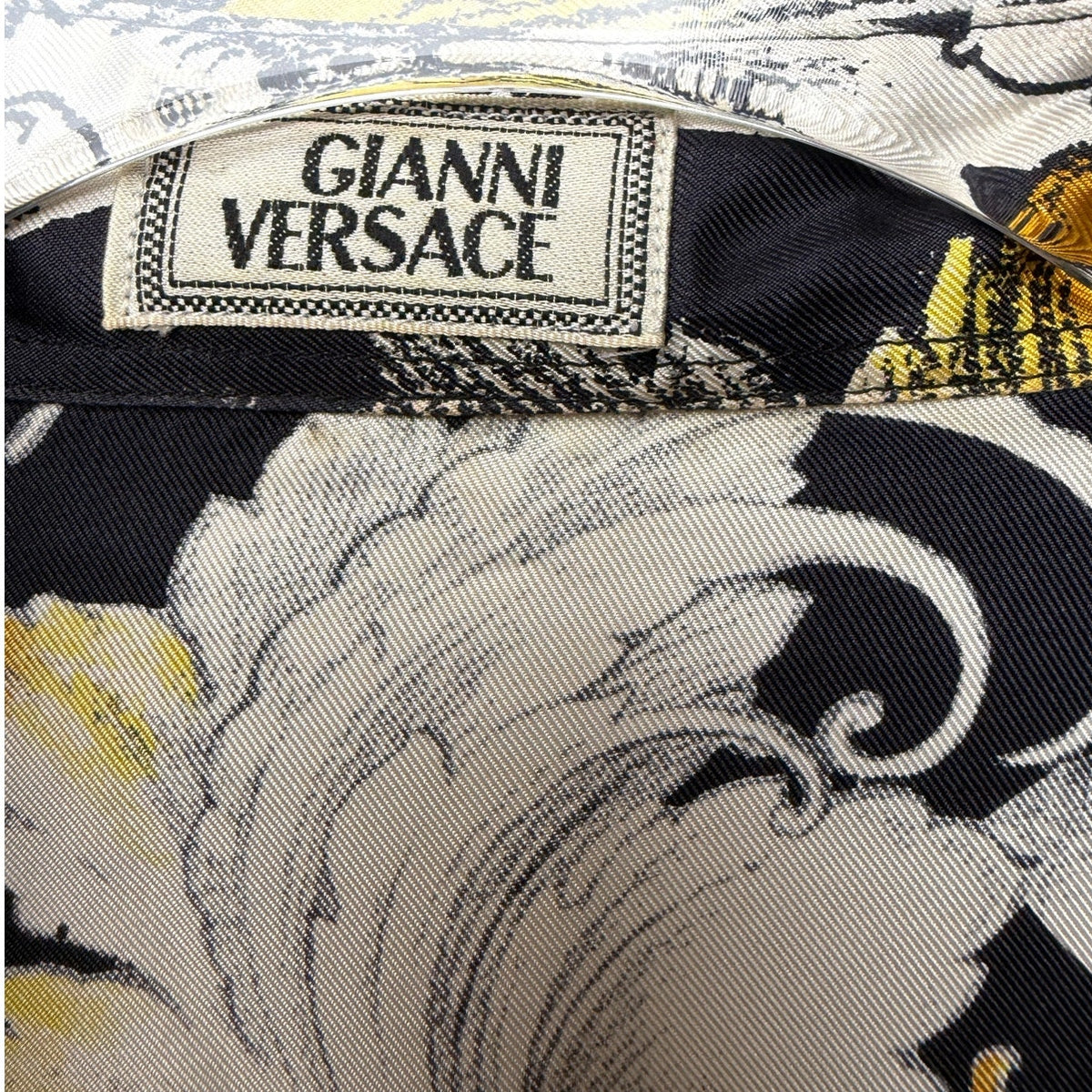 Vintage Gianni Versace Il Leone Barocco Lion Silk Shirt Black Yellow Men's XL