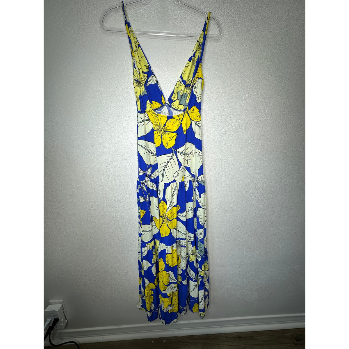 Maaji Bright Yellow White Royal Blue SandCastle Sleeveless Maxi Dress S
