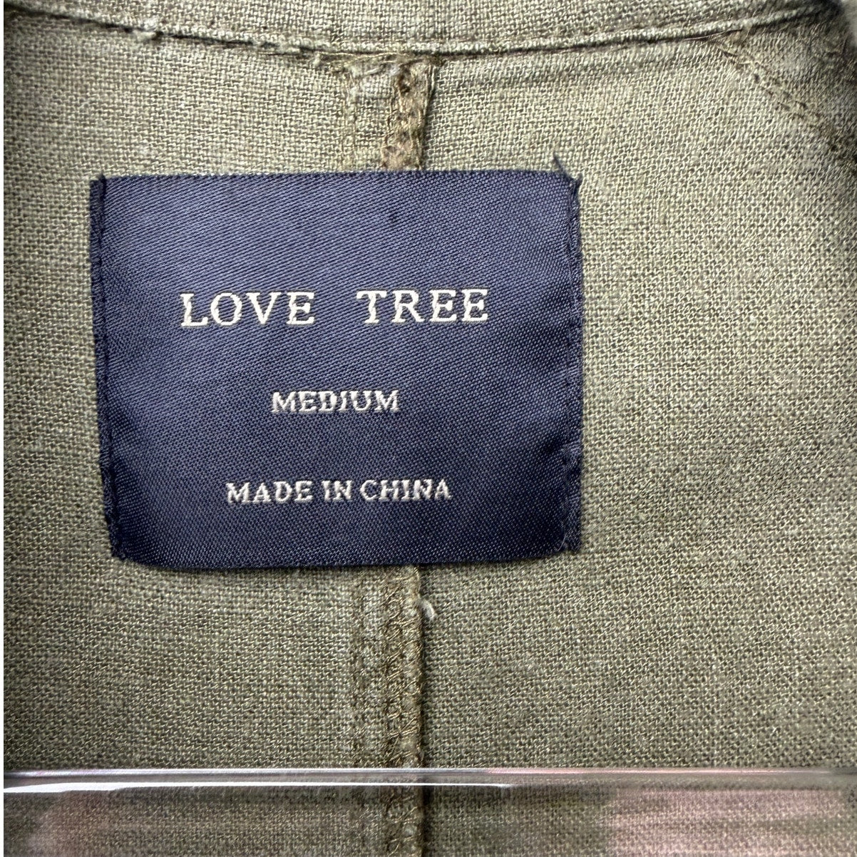 Love Tree Olive Linen Blend Moto Jacket Women's M