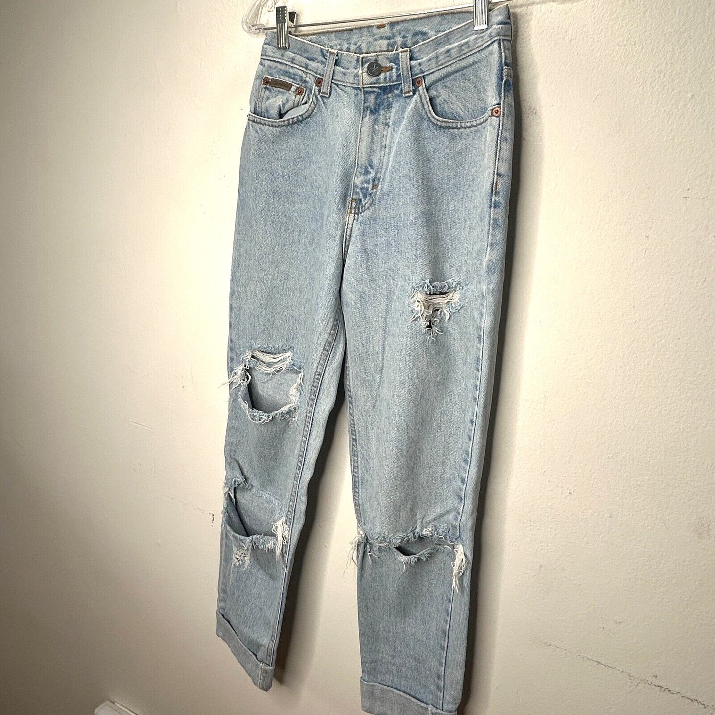 Calvin Klein Light Wash Distressed Cuffed High-Rise Jeans 4