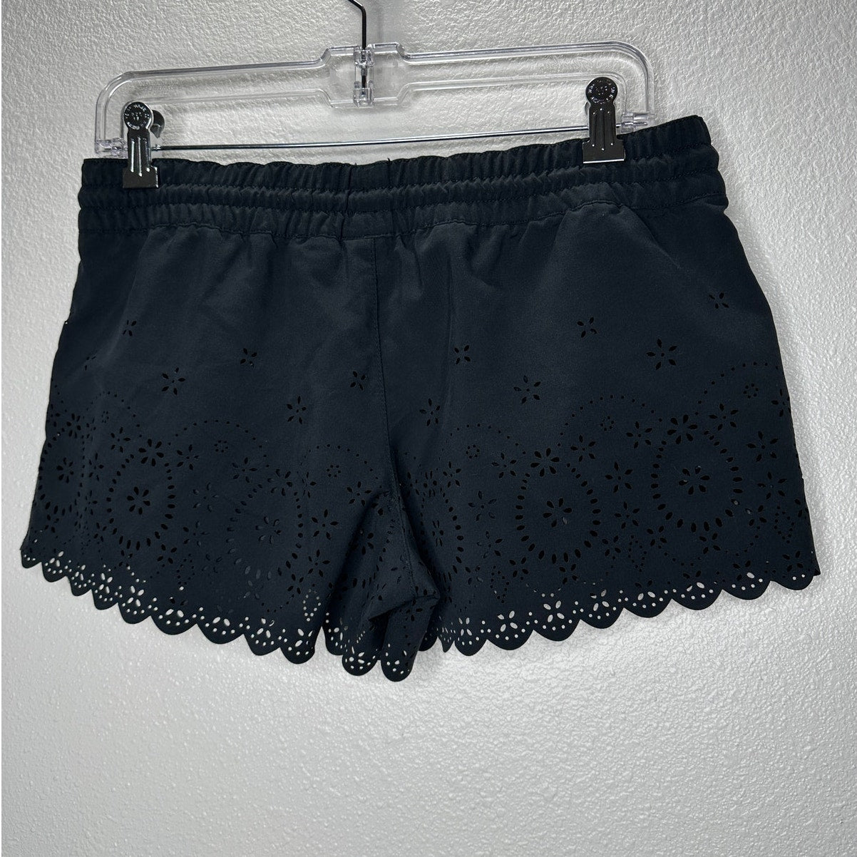 Roxy Black Floral Laser Cut Scalloped Edge Tie Waist Shorts S