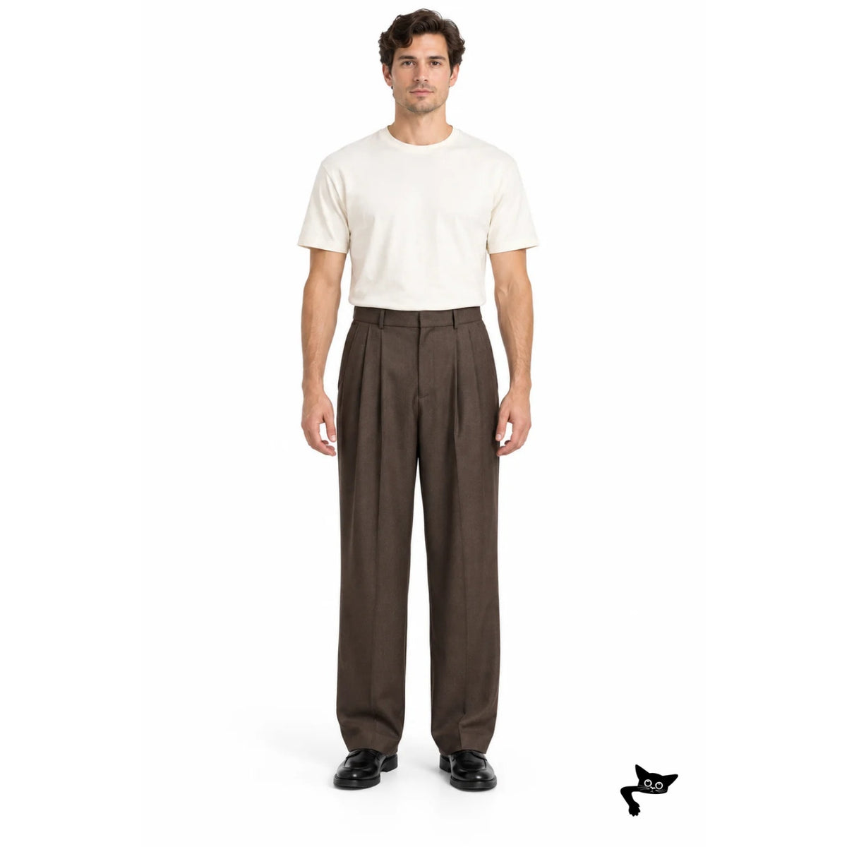 California Arts Brown Wool Pleated Trousers Men 34