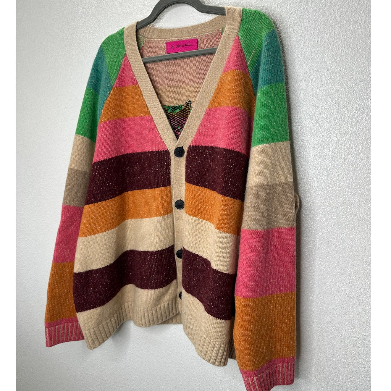 The Elder Statesman Enlightened Bear Striped Cashmere Cardigan L